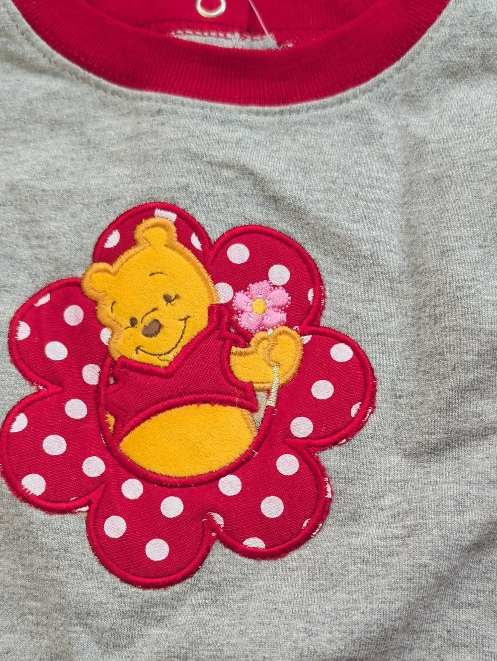 Disney Vintage Heather Gray & Red Baby/Toddler Dress with Character Pooh Patch